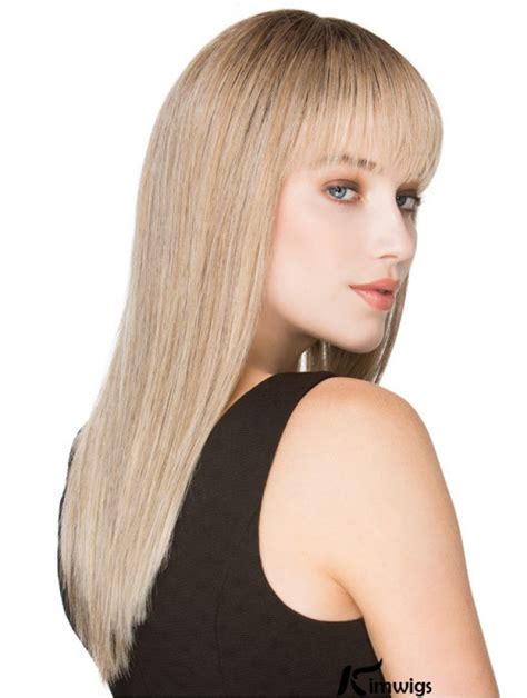 Blonde Long Human Hair Monofilament Wigs Wigs With Bangs For Women