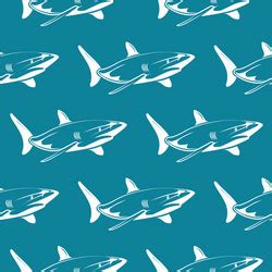 Seamless Pattern With Flock Of Cute Cartoon Sharks