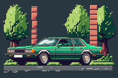 Premium AI Image | Pixel art old car background in retro style for 8 ...