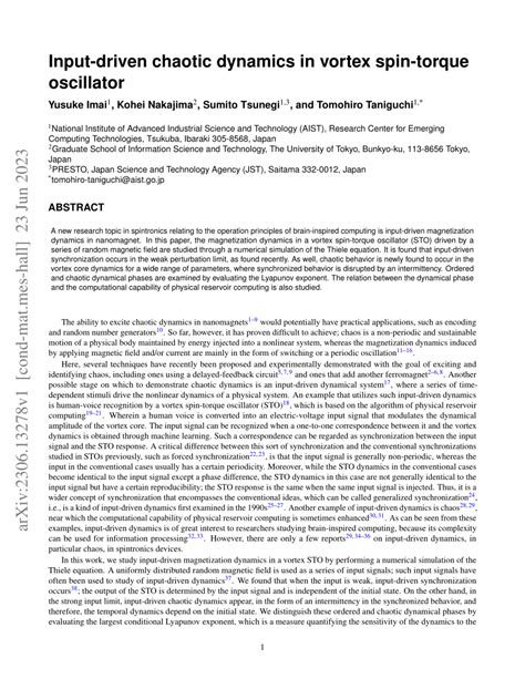 Pdf Input Driven Chaotic Dynamics In Vortex Spin Torque Oscillator