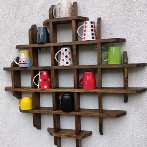 Natural Wooden Coffee Cup Mug Rack With Shelf.tea Cup Holder,rustic ...