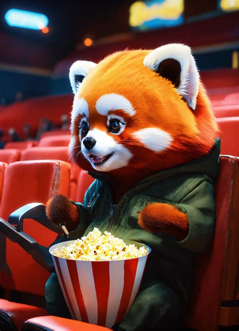 Lexica Cute Small Humanoid Red Panda Sitting In A Movie Theater