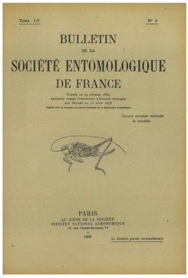 Bulletin de la Société entomologique de France volume 55 9 novembre