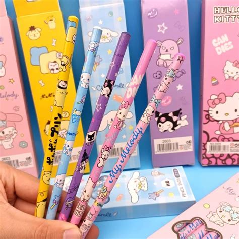 12 Unidades Conjunto Lápis Sanrio Cinnamoroll Kawaii PomPomPurin Hello