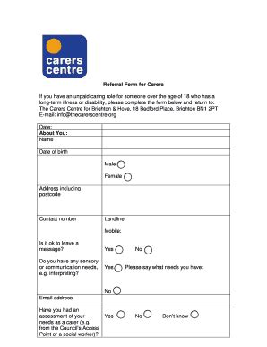 Fillable Online Thecarerscentre Referral Form For Carers