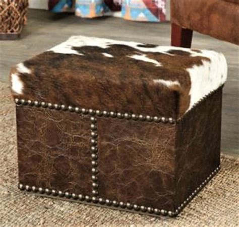 Cowhide And Leather Western Footstool Your Western Decor