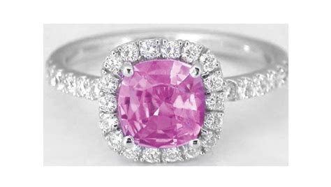 Anillo De Zafiro Rosa Genuino Con Halo De Diamantes En Oro Blanco De