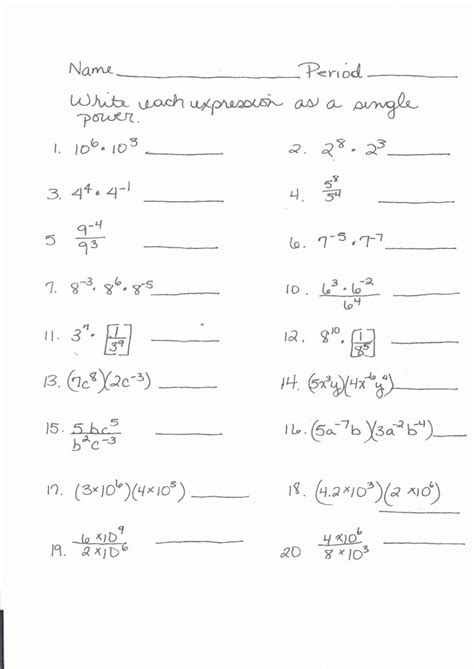 Simplify Exponential Expressions Worksheets