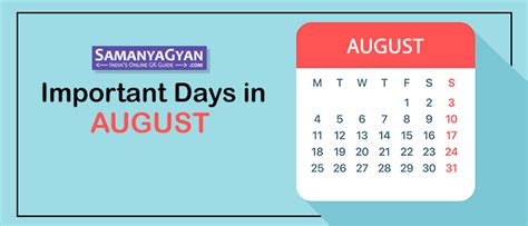 Important Days In August National International Days Samanyagyan