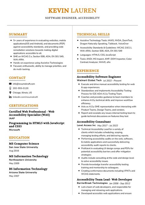 Accessibility Software Engineer CV Sample In 2025 ResumeKraft