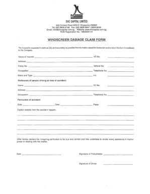 Fillable Online Shc Windscreen Claim Form Fax Email Print Pdffiller