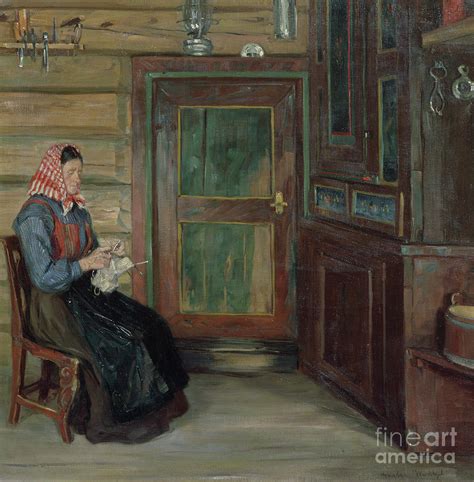 Farmers Interior With Knitting Woman Painting By Gustav Wentzel Fine