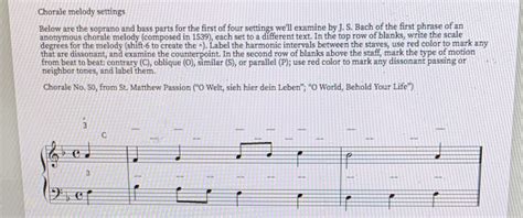 Solved Label The Harmonic Intervals Between The Staves Chorale