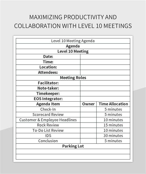 Maximizing Productivity And Collaboration With Level 10 Meetings Excel