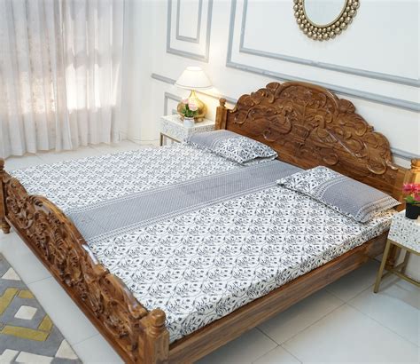 Buy Florent Teak Wood Bed Without Storage King Size Teak Finish