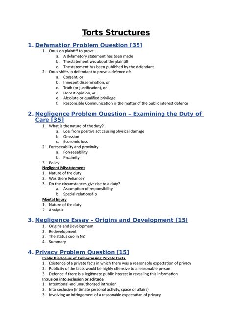 Tort Law Structures Torts Structures 1 Defamation Problem Question