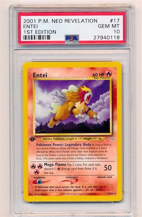 PSA 10 Entei 17 64 1st Edition Neo Revelations RARE Pok