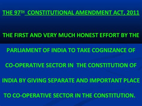 97th Constitutional Amendment Act 2011 For Co Operative Sector