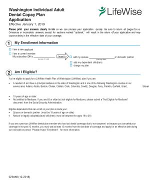 Fillable Online Individual Adult Dental Copay Application LifeWise