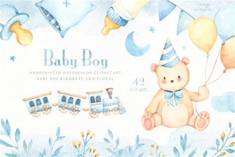 Baby Boy Watercolor Clip Arts Animal Illustrations Creative Market