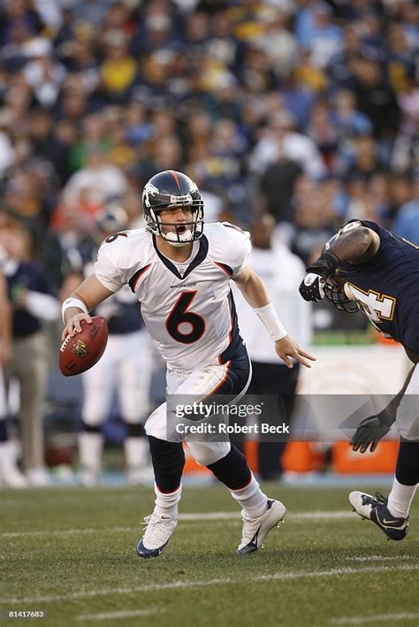 Denver Broncos Qb Jay Cutler In Action Under Pressure Vs San Diego