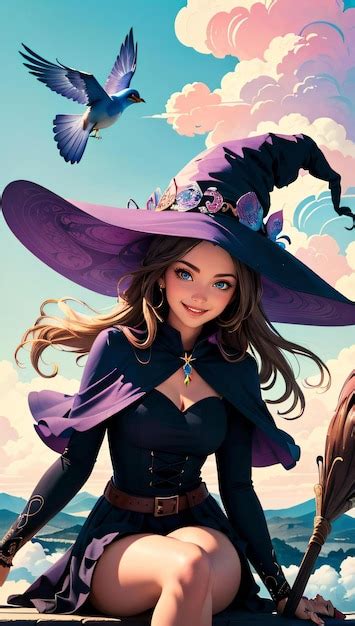 Premium AI Image Manga Anime Beauty Hot Witch Withc Broom