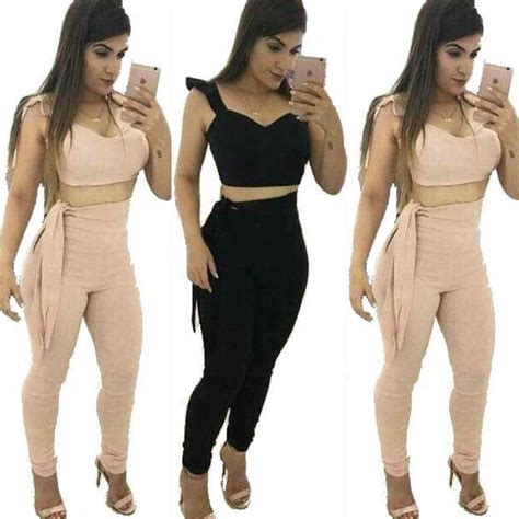 Conjunto Cropped E Calça Cintura Alta - Conjunto Cropped E Calça Cintura Alta Laço Lateral Feminino - R$ 43,95 ...