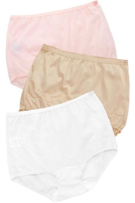 Women S Shadowline 719XX Plus Extra Dixie Belle Scallop Brief Panty 3 PK Pink Nude White 15