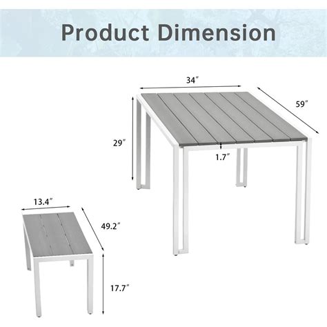 Erommy Outdoor Picnic Table and Bench Set, 59'' Long Dining Table Set with 2 Benches, WPC Picnic ...