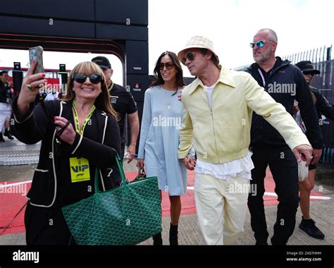 Brad Pitt And His Partner Ines De Ramon Arrive At Silverstone Circuit