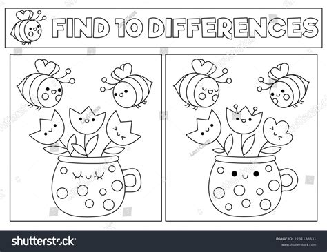 Garden Black White Kawaii Find Differences Stock Vector (Royalty Free ...