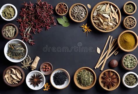 Assortment Of Traditional Chinese Herbal Medicines With Blank Copy