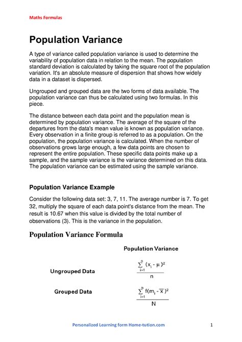 Population Variance Example and solutions