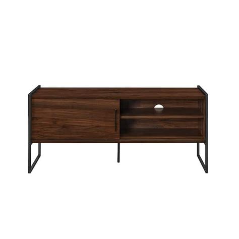 Welwick Designs In Dark Walnut Wood And Metal Modern Box Leg Tv