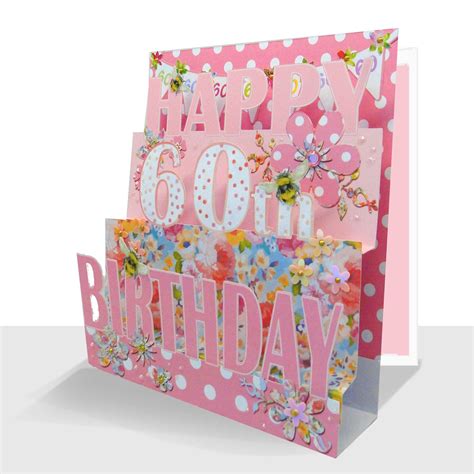 60th Birthday Card 3d Luxury Pink Pop Up Handmade Paradis Terrestre