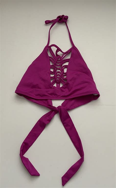 Becca Macrame High Neck Bikini Top Bathing Suit Pink Gem