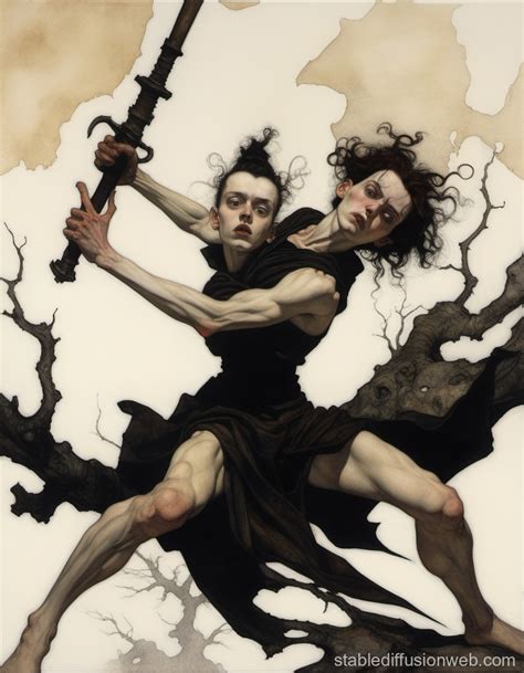 Fusion Of Alan Lee Gerald Brom And Egon Schieles Art Styles Stable