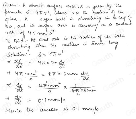 Solved A Sphere S Surface Area S Is Given By The Formula S R