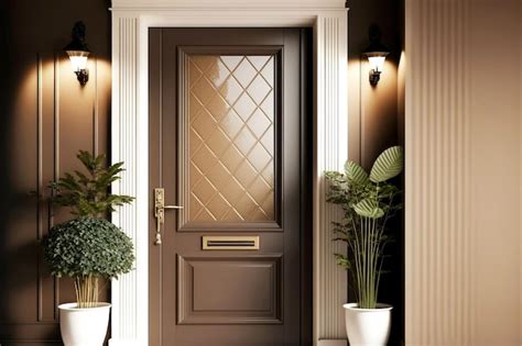 Premium Photo | Stylish front door of house in modern room in beige brown tones