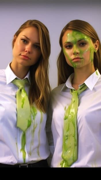 Premium AI Image Two Beautiful Women Covered In Slime A Messy And