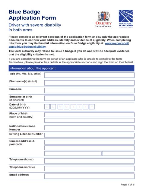 Fillable Online Blue Badge Application Form Driver With Severe