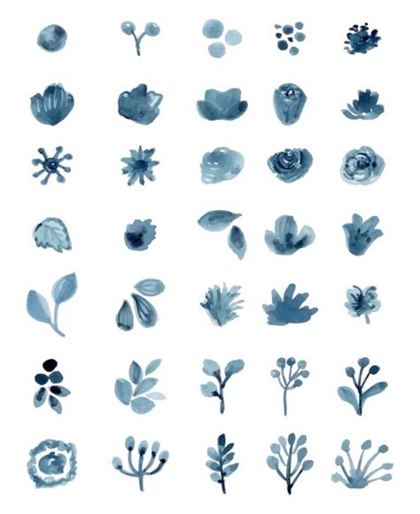 Premium Vector Set Of Blue Watercolor Floral Elements Isolated On