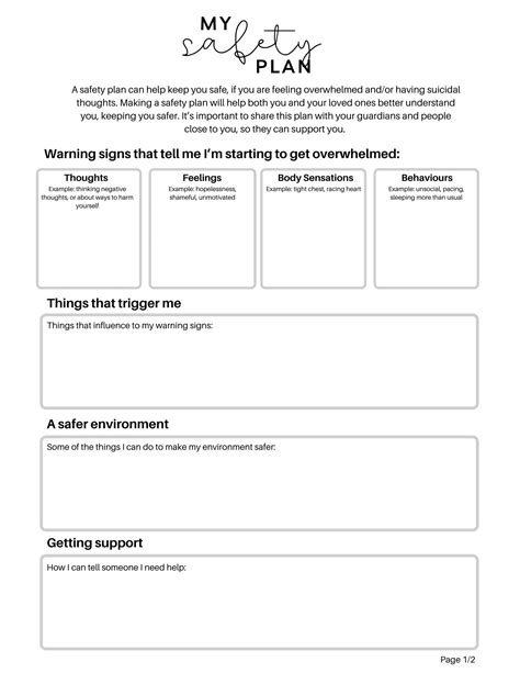 Crisis Safety Plan Mental Health Worksheet Suicidal Thoughts Therapy