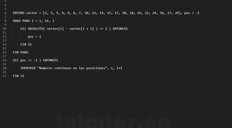 Arreglos Pseudocodigo Posicion De Numeros Continuos En Vector