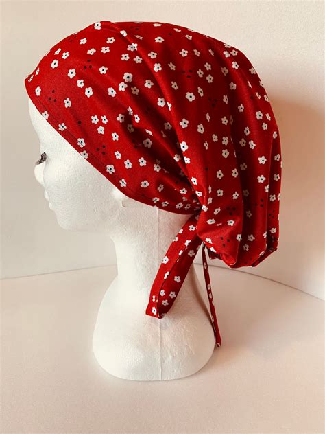 Satin Lined Scrub Capponytail Scrub Hatbonnet Red And Navy Etsy