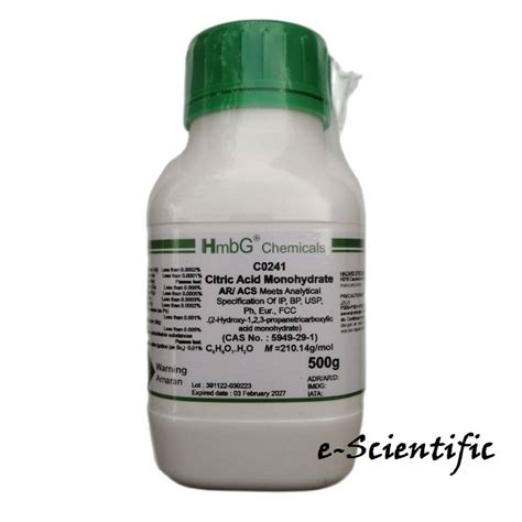 Citric Acid Monohydrate Aracs 500g Hmbg Shopee Malaysia