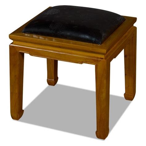 Natural Finish Elmwood Chinese Ming Bench With Black Silk Cushion