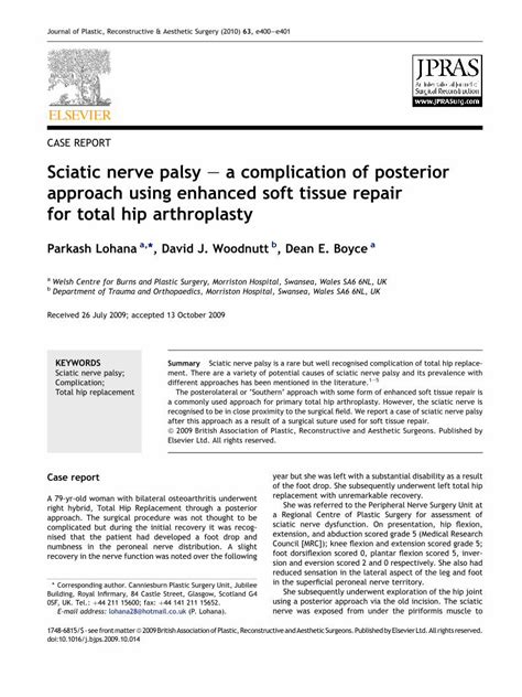 Pdf Sciatic Nerve Palsy A Complication Of Posterior Approach Using