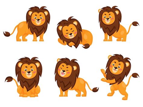 Premium Vector Set Of Cute Lions In Different Poses Collection Of