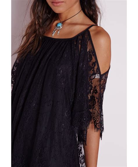 Missguided Lace Cold Shoulder Swing Dress Black In Black Lyst